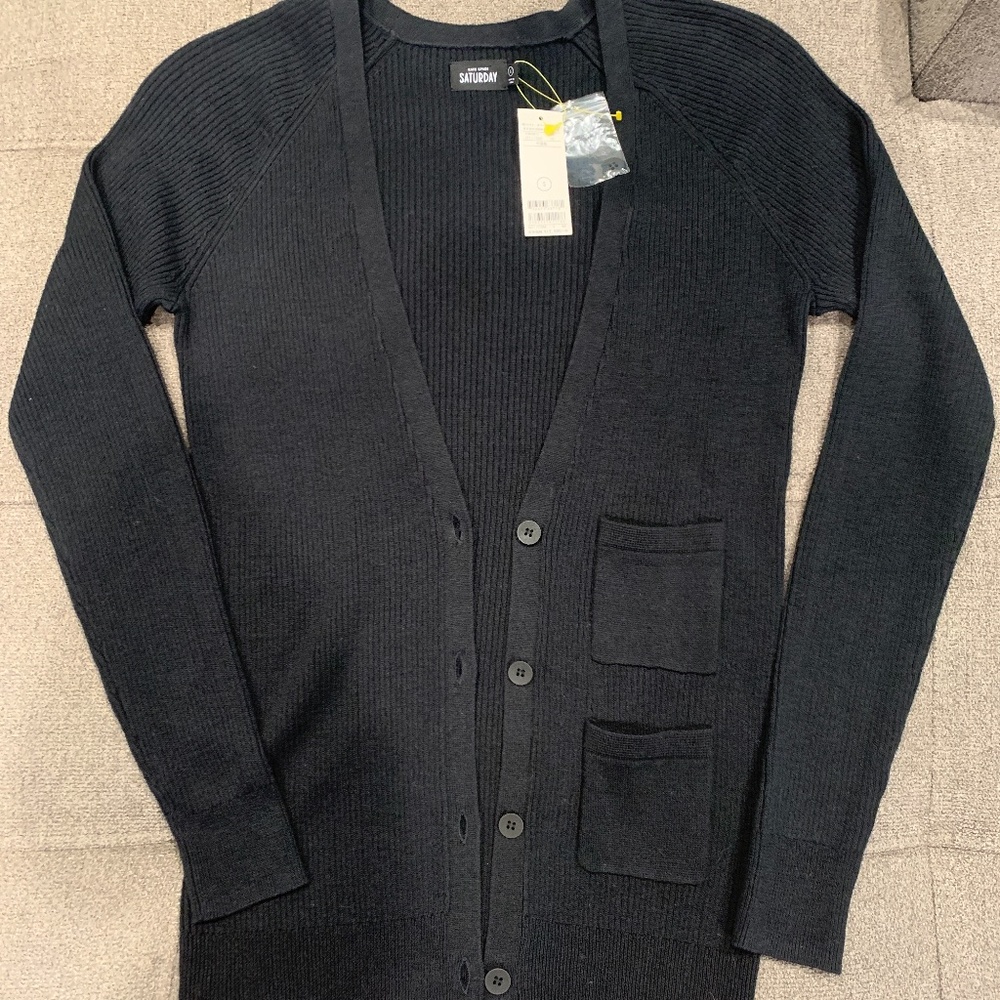 New! Kate Spade Saturday linen/cotton dark navy cardigan, sm